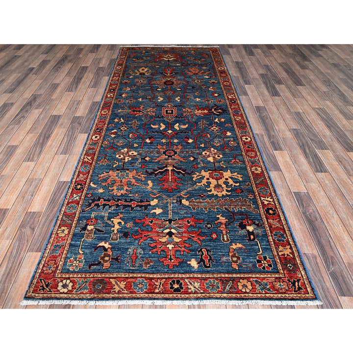 4'1" x 9'11" New Hand Knotted Blue Wool Runner Oriental Rug - MOA1021133