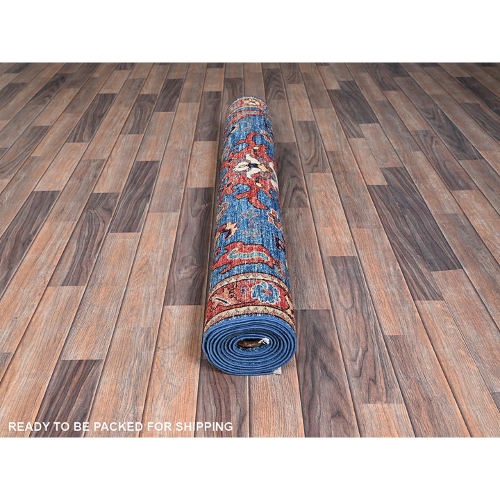 4'1" x 9'11" New Hand Knotted Blue Wool Runner Oriental Rug - MOA1021133