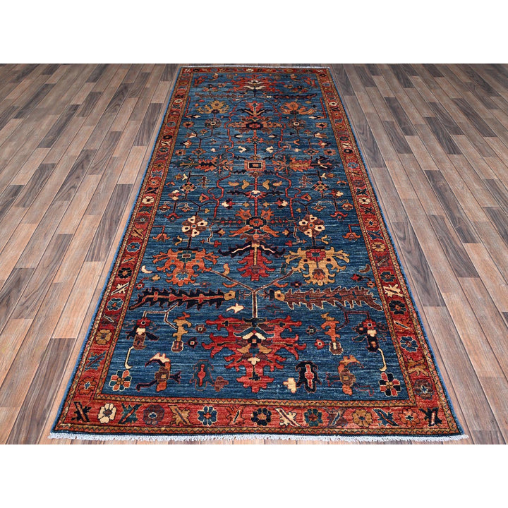 4'1" x 9'9" New Hand Knotted Blue Wool Runner Oriental Rug - MOA1021134