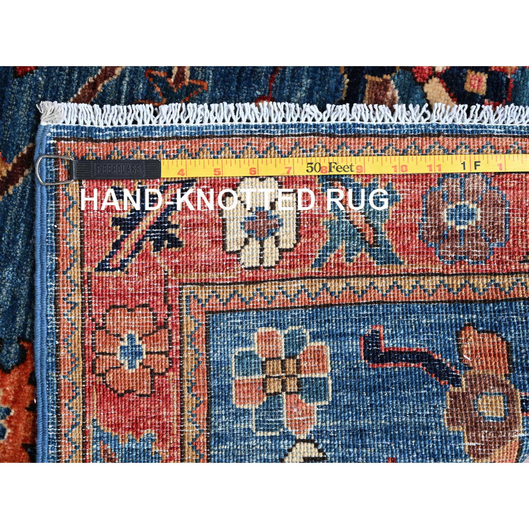 4'1" x 9'9" New Hand Knotted Blue Wool Runner Oriental Rug - MOA1021134