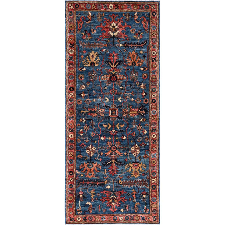 4'1" x 9'10" New Hand Knotted Blue Wool Runner Oriental Rug - MOA1021135