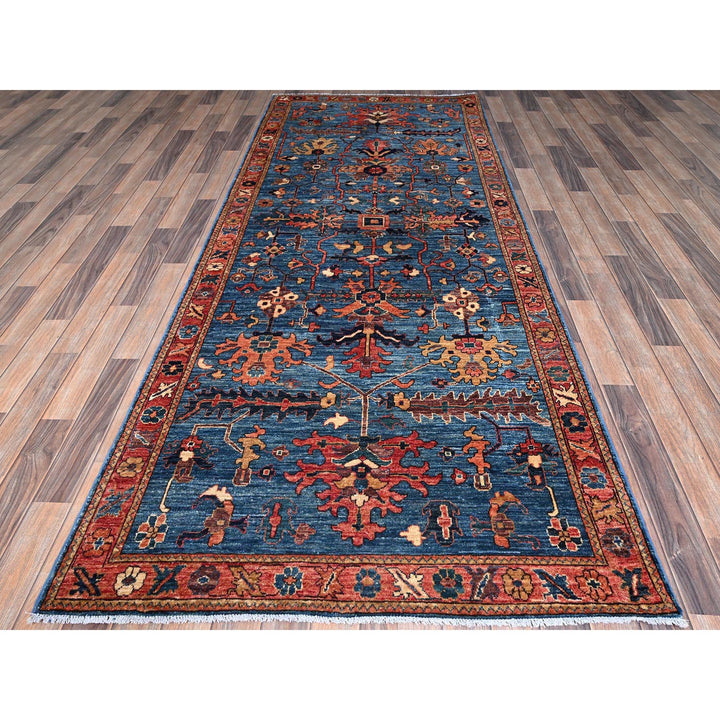 4'1" x 9'10" New Hand Knotted Blue Wool Runner Oriental Rug - MOA1021135