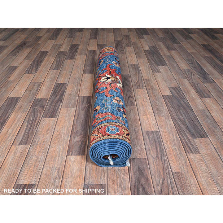 4'1" x 9'10" New Hand Knotted Blue Wool Runner Oriental Rug - MOA1021135