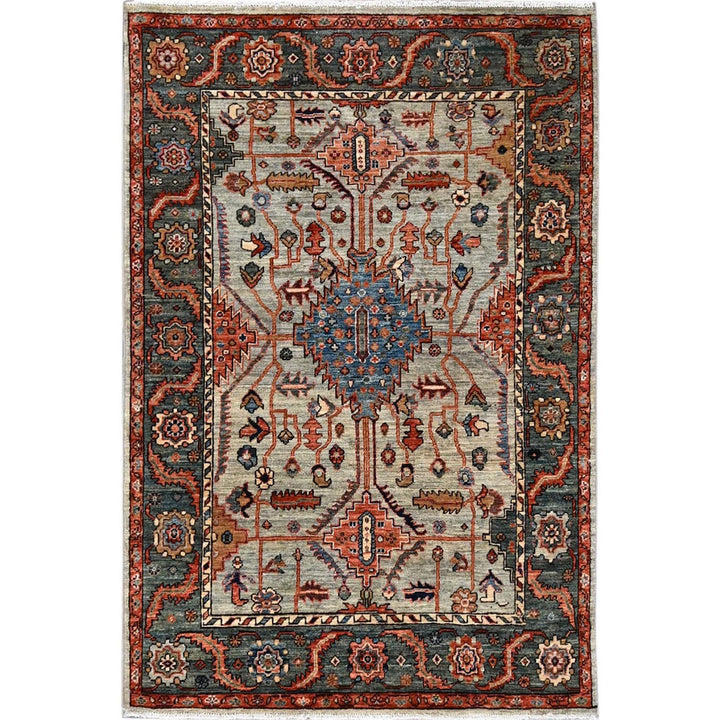 3'10" x 5'10" New Hand Knotted Green Wool Rectangle Oriental Rug - MOA1021136