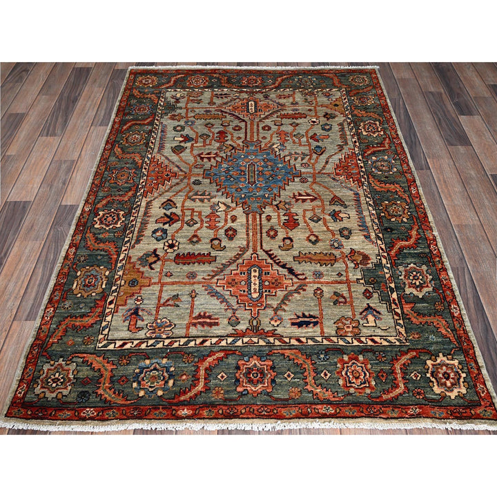 3'10" x 5'10" New Hand Knotted Green Wool Rectangle Oriental Rug - MOA1021136