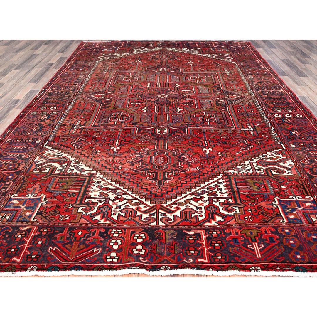 7'10" x 11'4" Vintage Hand Knotted Red Wool Rectangle Oriental Rug - MOA102113