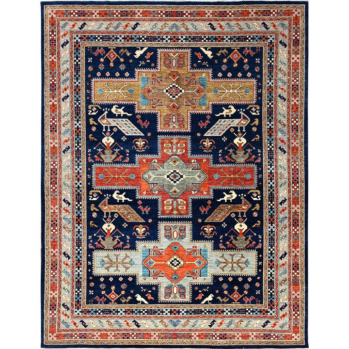 8'10" x 11'6" New Hand Knotted Blue Wool Rectangle Oriental Rug - MOA1021142