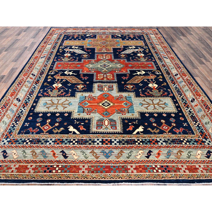 8'10" x 11'6" New Hand Knotted Blue Wool Rectangle Oriental Rug - MOA1021142