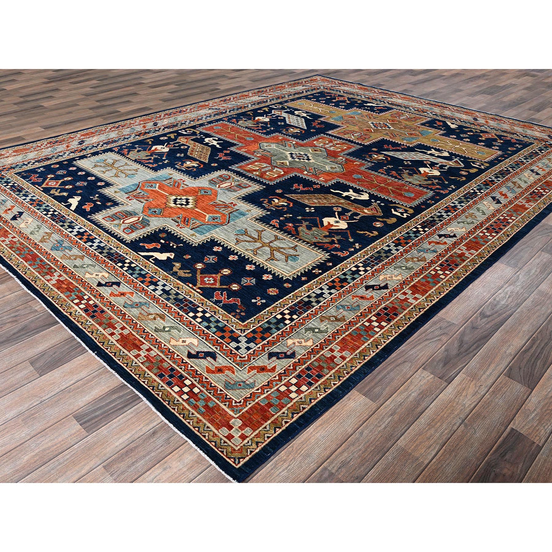 8'10" x 11'6" New Hand Knotted Blue Wool Rectangle Oriental Rug - MOA1021142