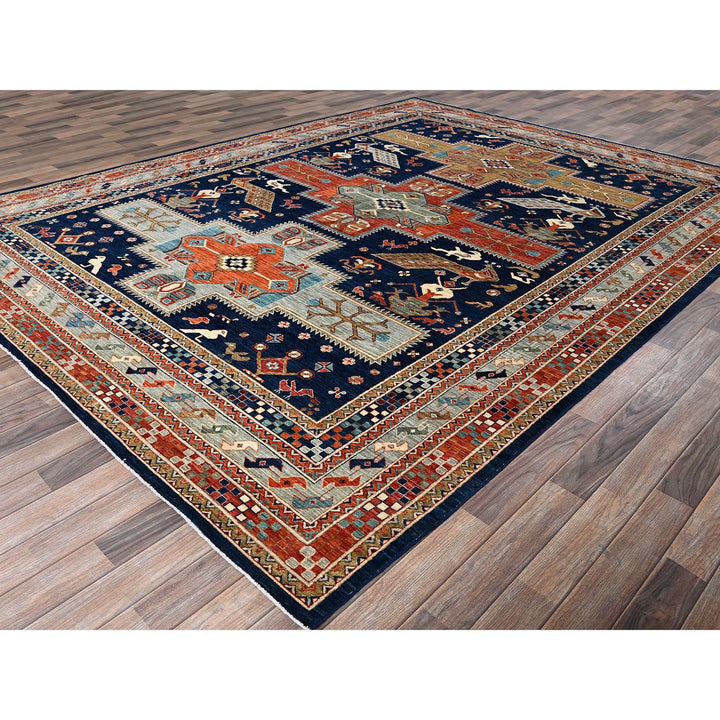 8'10" x 11'6" New Hand Knotted Blue Wool Rectangle Oriental Rug - MOA1021142