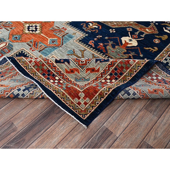 8'10" x 11'6" New Hand Knotted Blue Wool Rectangle Oriental Rug - MOA1021142