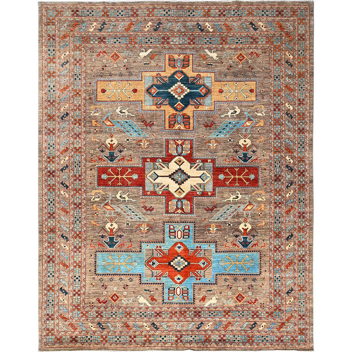 9'1" x 11'6" New Hand Knotted Grey Wool Rectangle Oriental Rug - MOA1021143