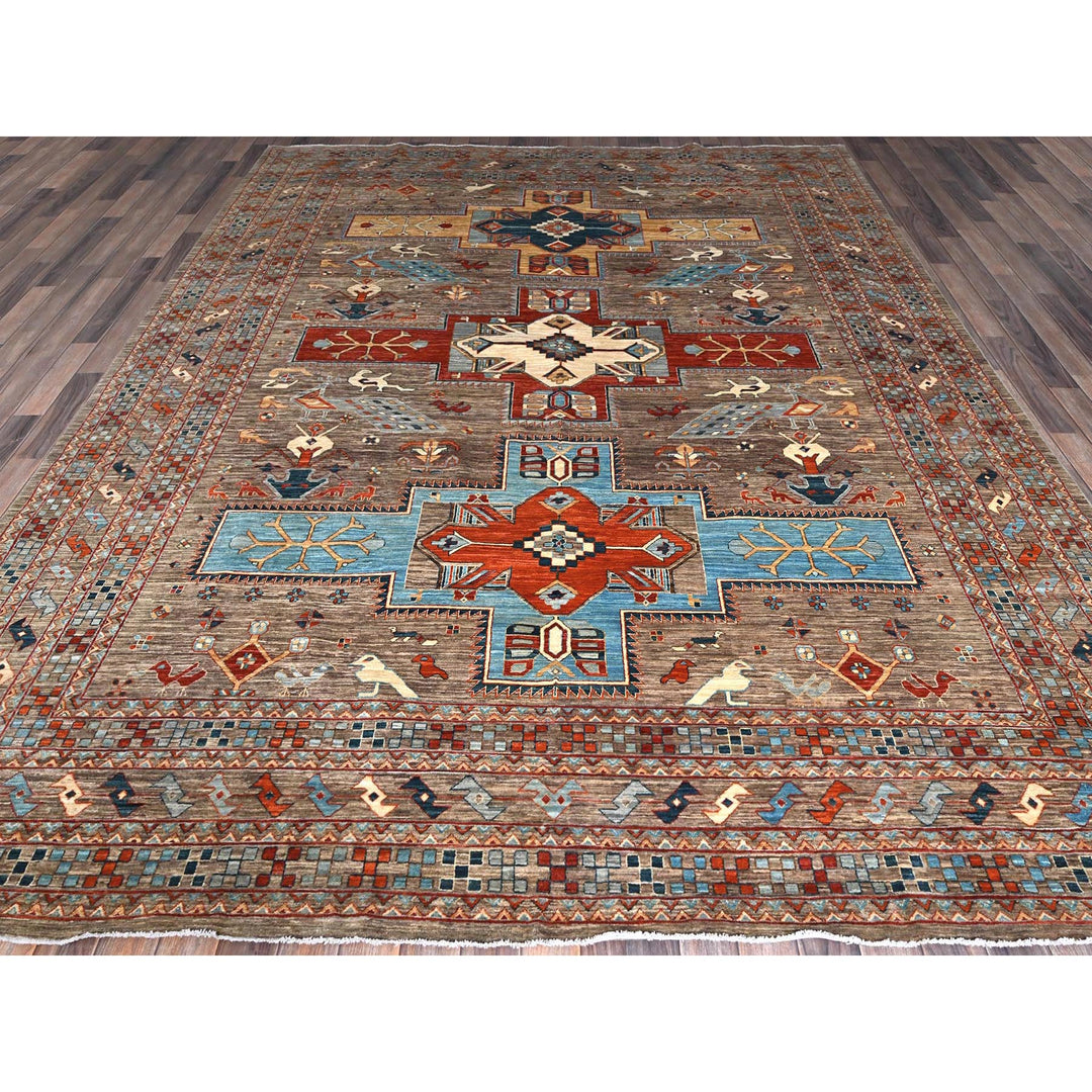 9'1" x 11'6" New Hand Knotted Grey Wool Rectangle Oriental Rug - MOA1021143