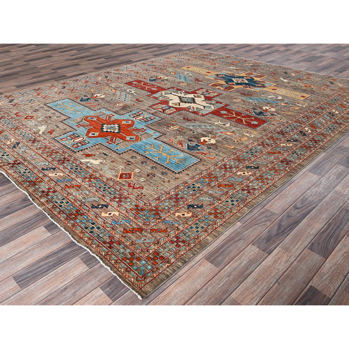 9'1" x 11'6" New Hand Knotted Grey Wool Rectangle Oriental Rug - MOA1021143