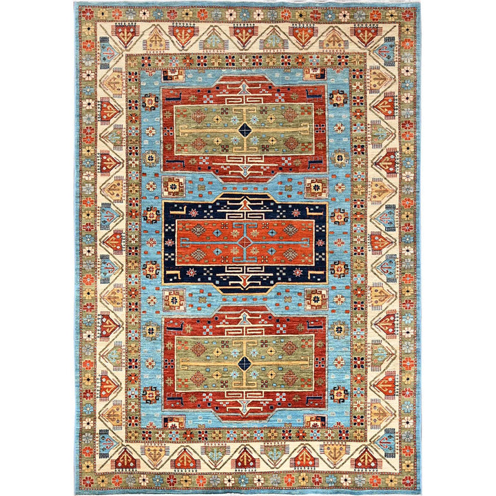 6'0" x 8'6" New Hand Knotted Blue Wool Rectangle Oriental Rug - MOA1021144