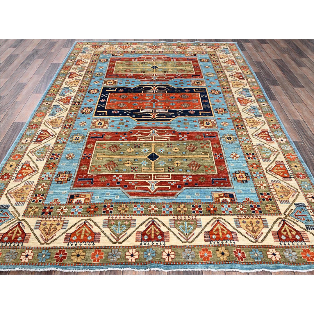 6'0" x 8'6" New Hand Knotted Blue Wool Rectangle Oriental Rug - MOA1021144