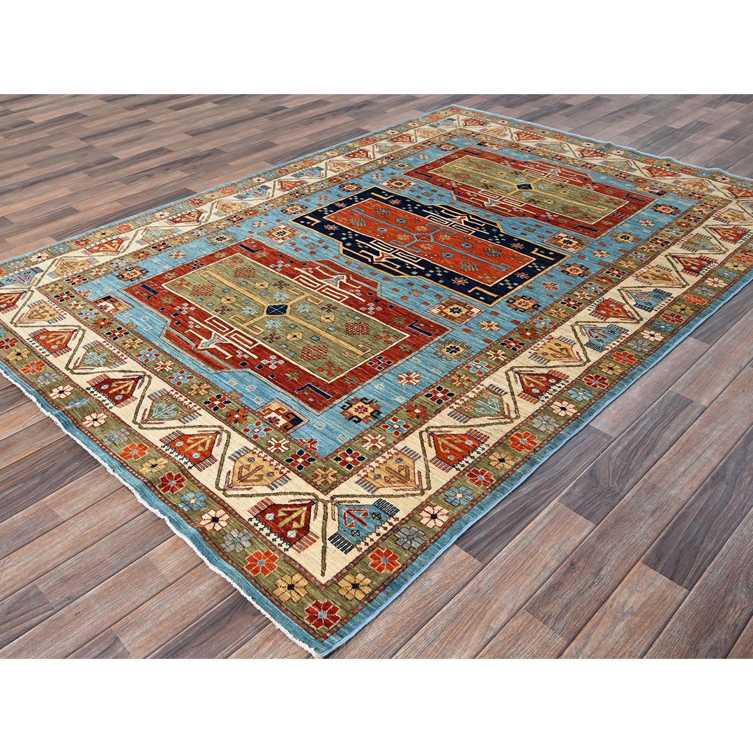 6'0" x 8'6" New Hand Knotted Blue Wool Rectangle Oriental Rug - MOA1021144