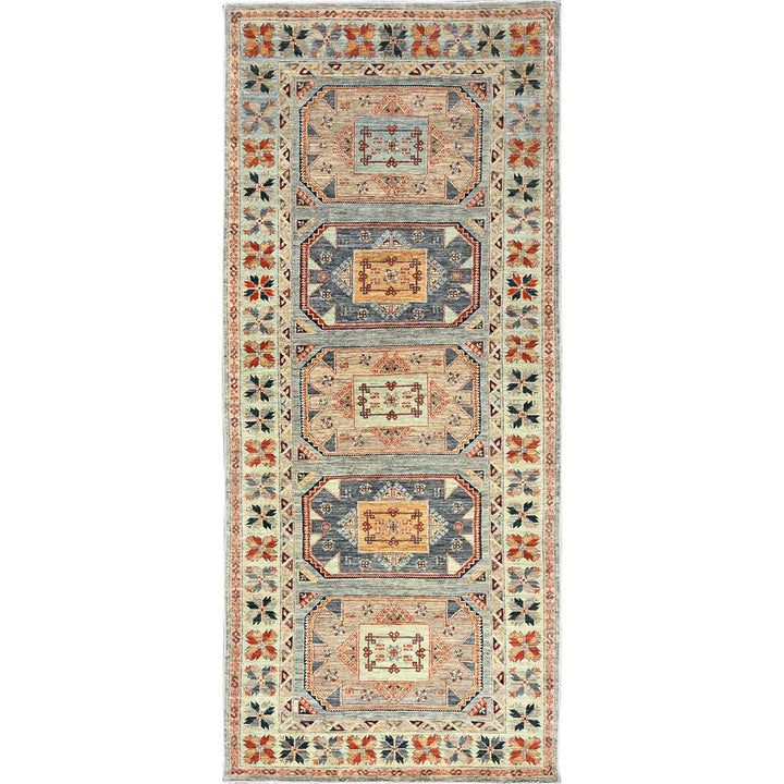 3'11" x 9'5" New Hand Knotted Green Wool Runner Oriental Rug - MOA1021145