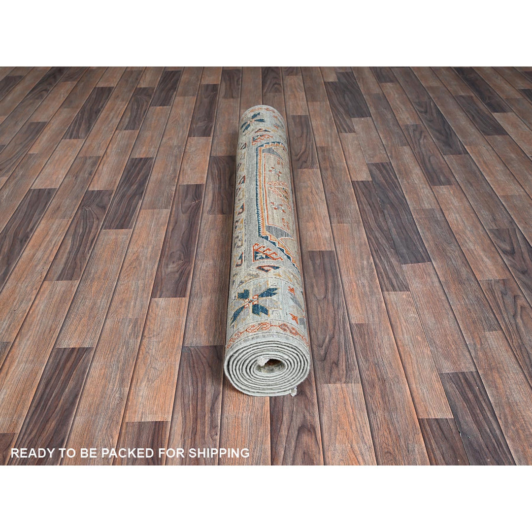 3'11" x 9'5" New Hand Knotted Green Wool Runner Oriental Rug - MOA1021145