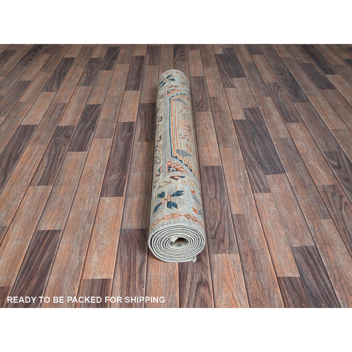 3'11" x 9'5" New Hand Knotted Green Wool Runner Oriental Rug - MOA1021145