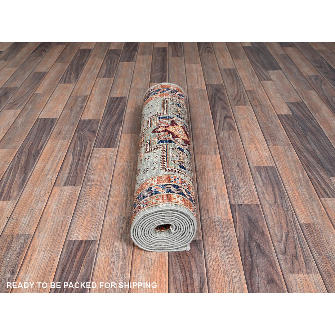 2'8" x 11'3" New Hand Knotted Grey Wool Runner Oriental Rug - MOA1021147