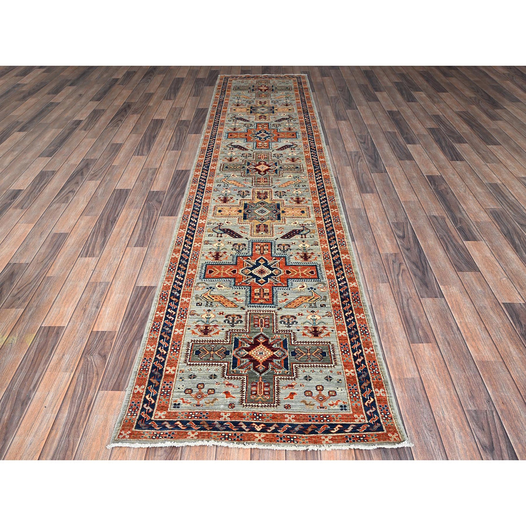 2'7" x 11'3" New Hand Knotted Grey Wool Runner Oriental Rug - MOA1021148