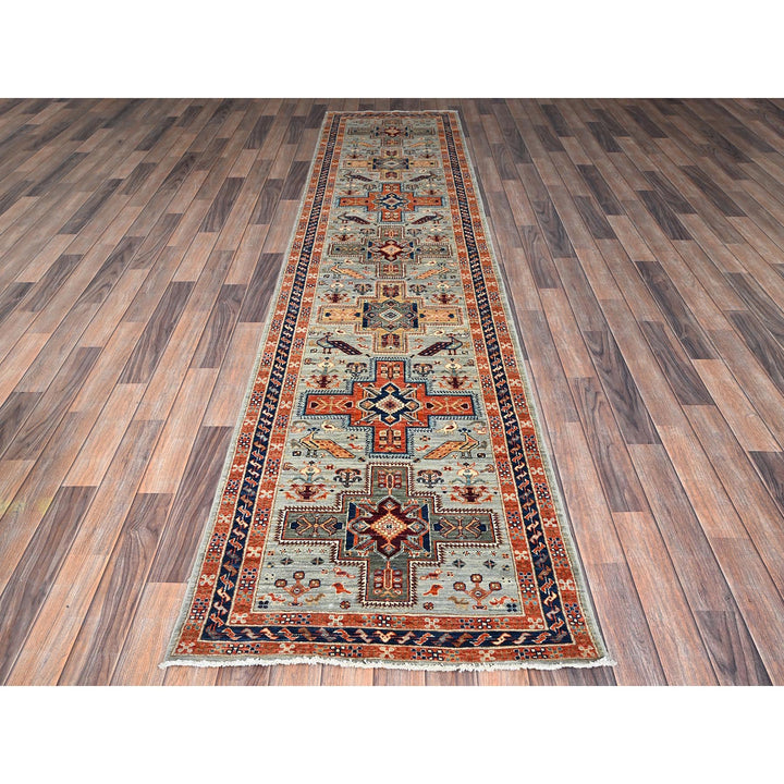 2'7" x 11'3" New Hand Knotted Grey Wool Runner Oriental Rug - MOA1021148