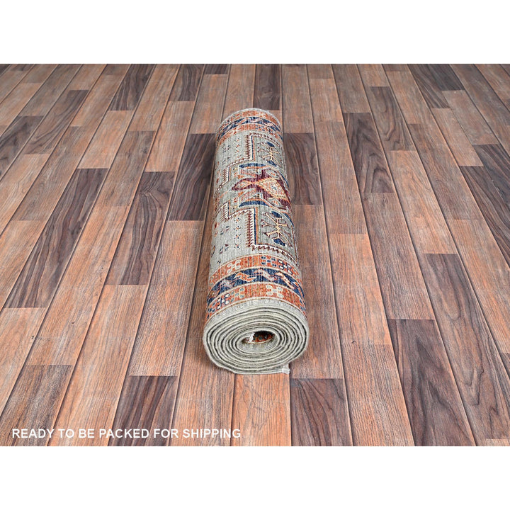 2'7" x 11'3" New Hand Knotted Grey Wool Runner Oriental Rug - MOA1021148