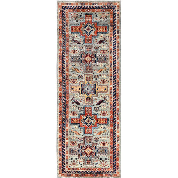 2'9" x 7'6" New Hand Knotted Grey Wool Runner Oriental Rug - MOA1021149