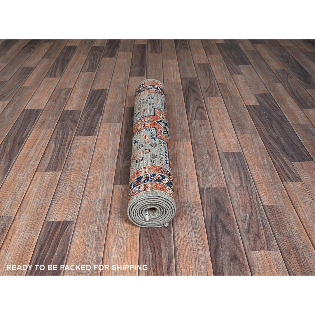 2'9" x 7'6" New Hand Knotted Grey Wool Runner Oriental Rug - MOA1021149
