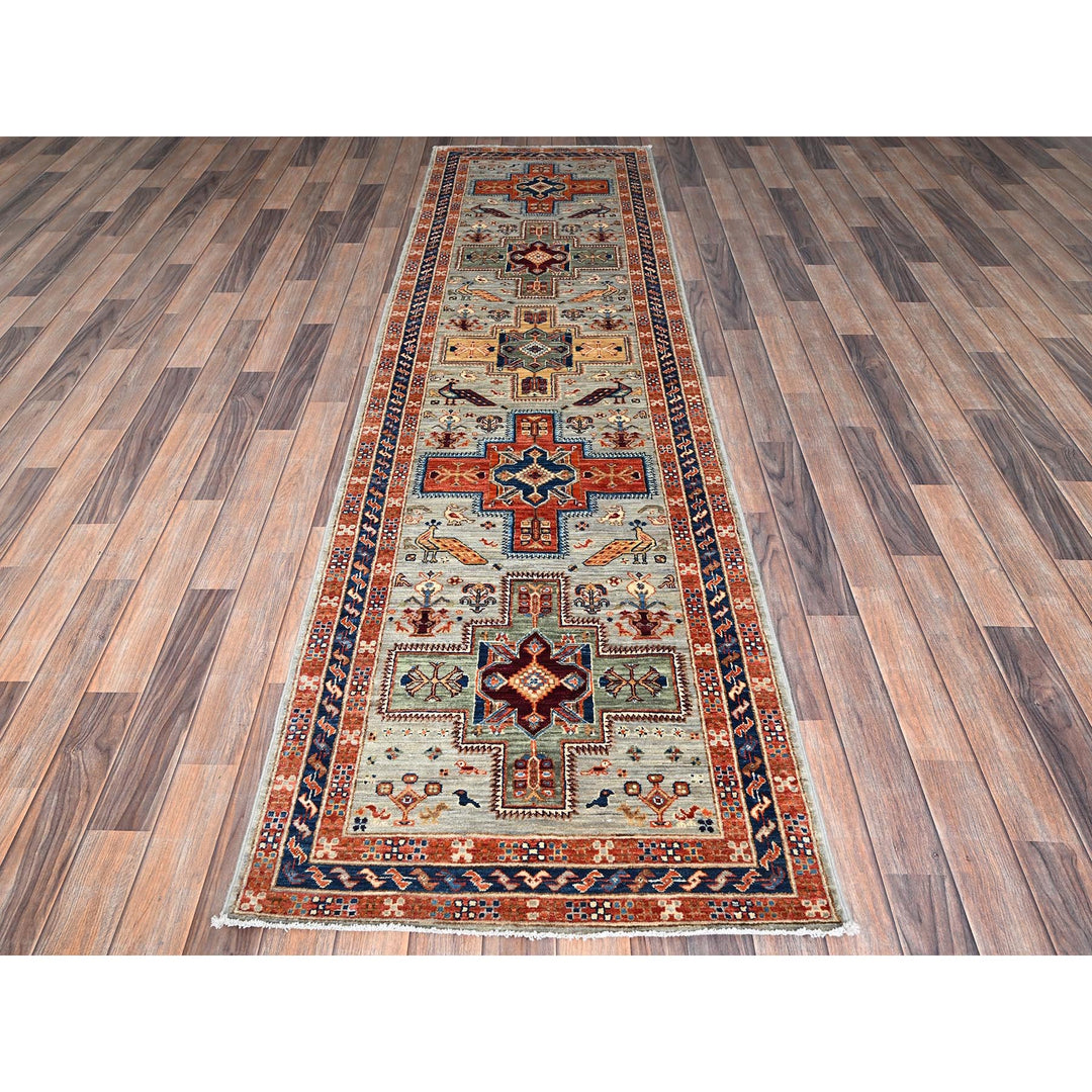 2'8" x 9'7" New Hand Knotted Grey Wool Runner Oriental Rug - MOA1021150