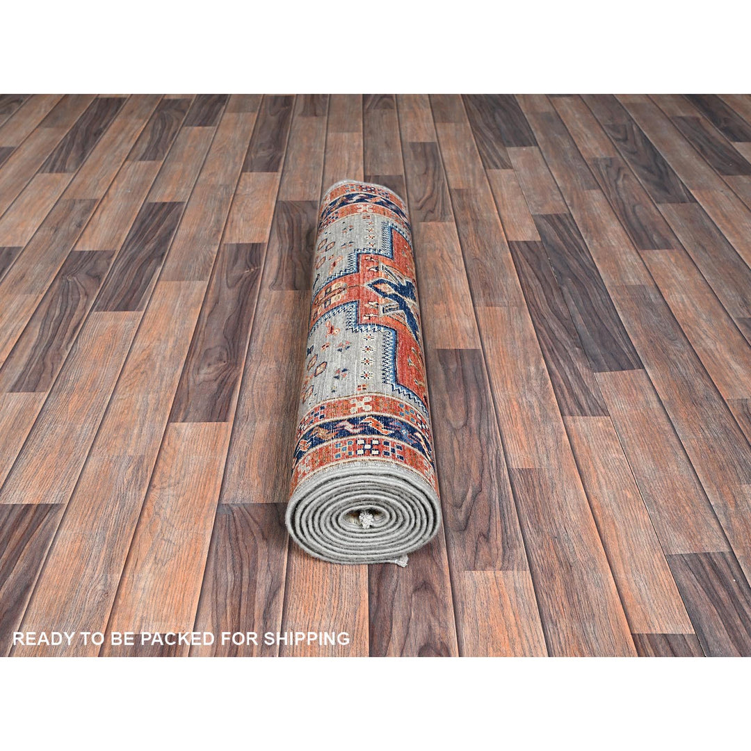 2'8" x 9'7" New Hand Knotted Grey Wool Runner Oriental Rug - MOA1021150