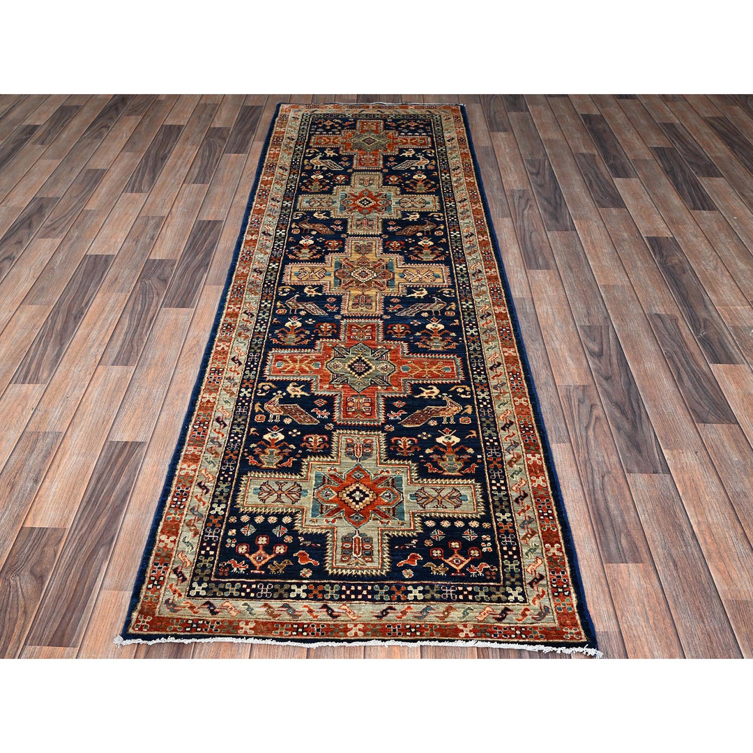 2'7" x 8'0" New Hand Knotted Blue Wool Runner Oriental Rug - MOA1021151