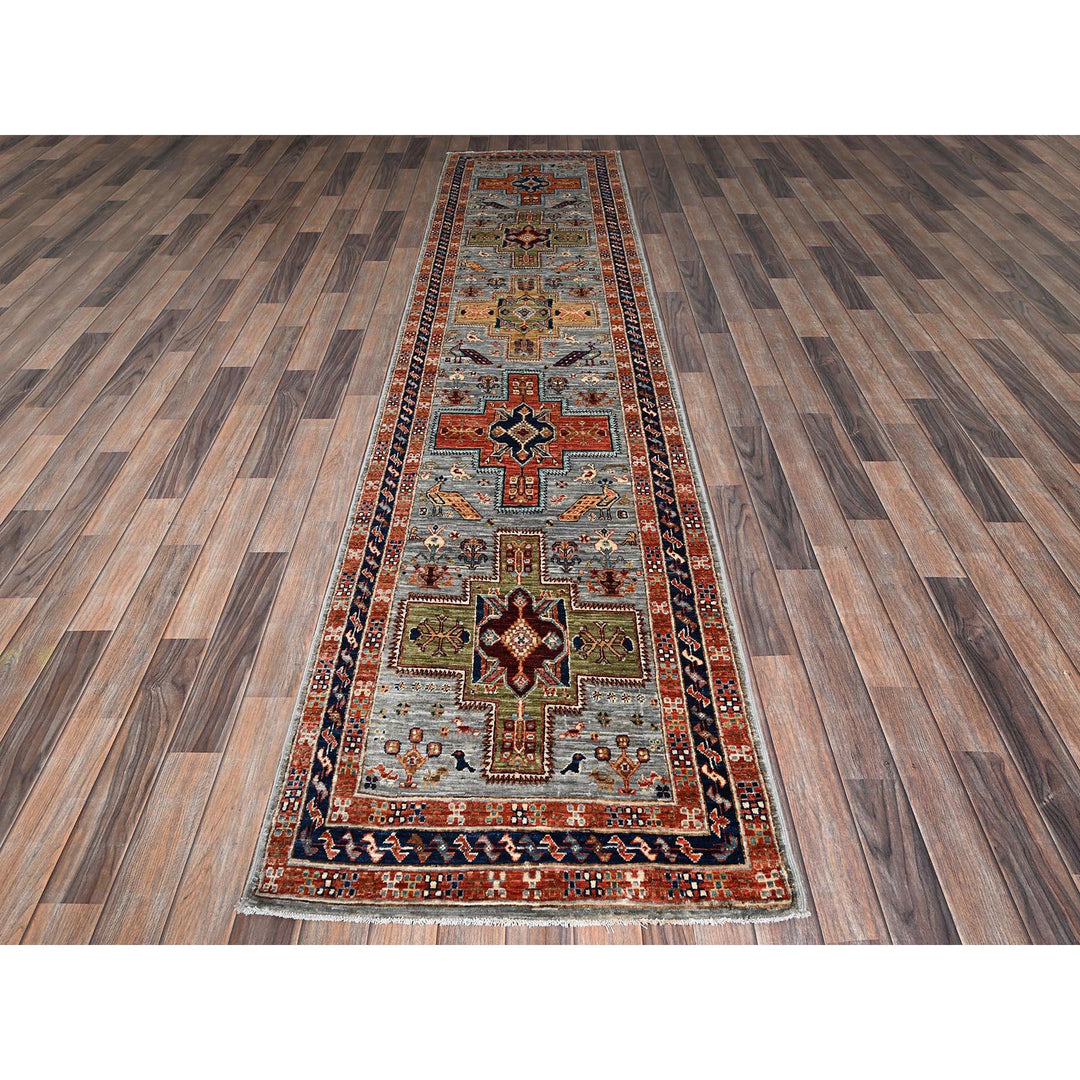 2'8" x 11'3" New Hand Knotted Grey Wool Runner Oriental Rug - MOA1021152