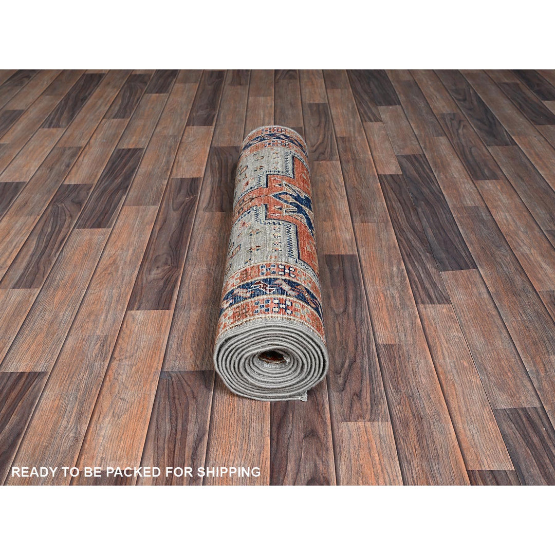 2'8" x 11'3" New Hand Knotted Grey Wool Runner Oriental Rug - MOA1021152