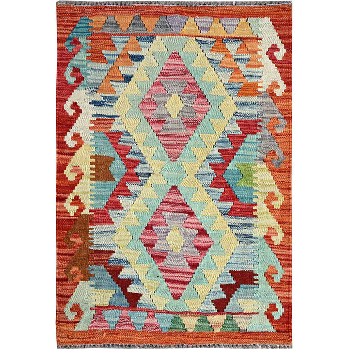 2'1" x 2'11" New Hand Woven Orange Wool Rectangle Oriental Rug - MOA1021181