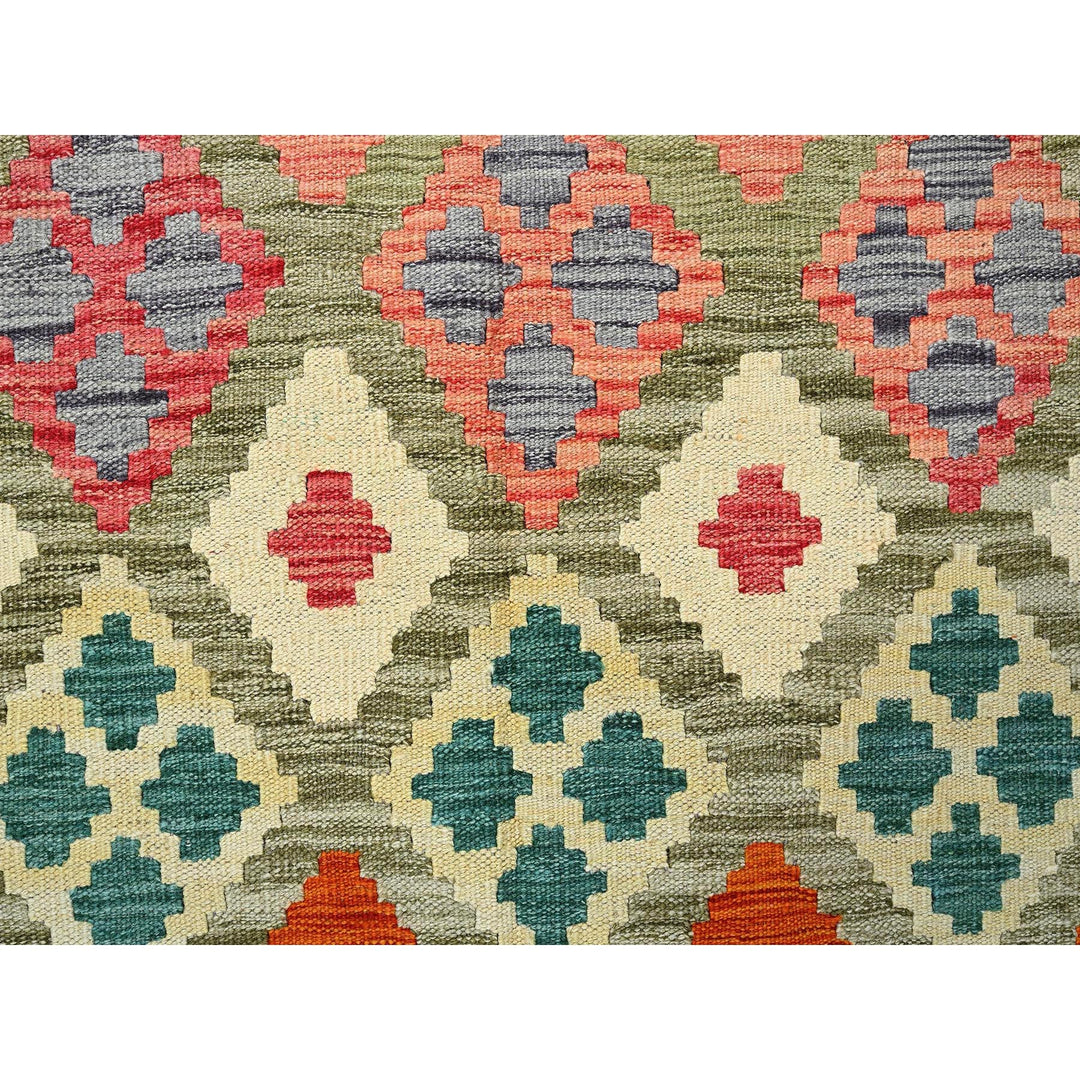 3'6" x 4'10" New Hand Woven Green Wool Rectangle Oriental Rug - MOA1021184
