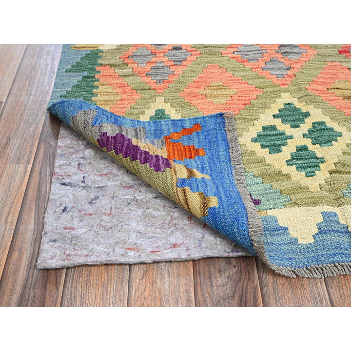 3'6" x 4'10" New Hand Woven Green Wool Rectangle Oriental Rug - MOA1021184