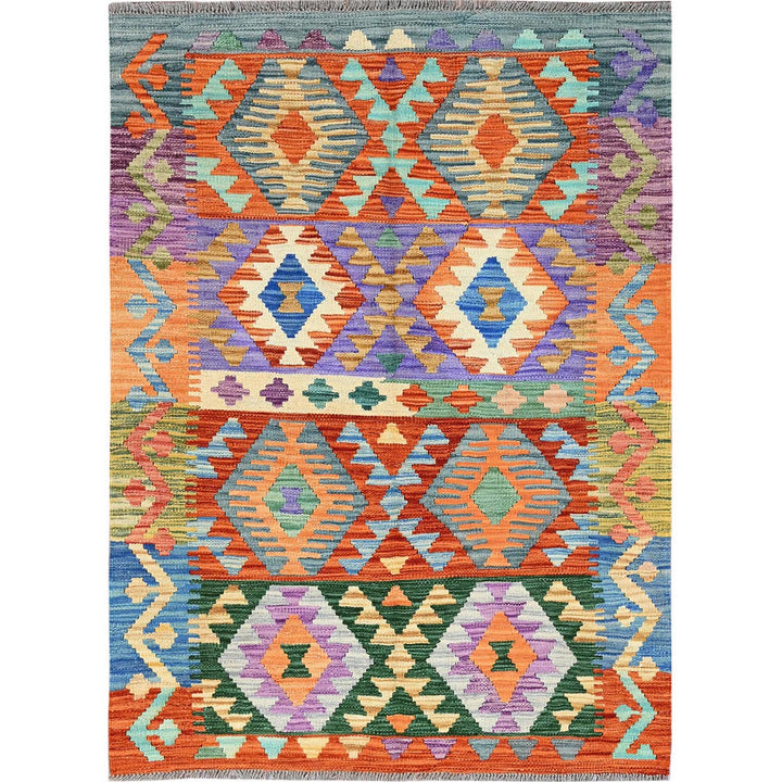 3'7" x 4'11" New Hand Woven Orange Wool Rectangle Oriental Rug - MOA1021186