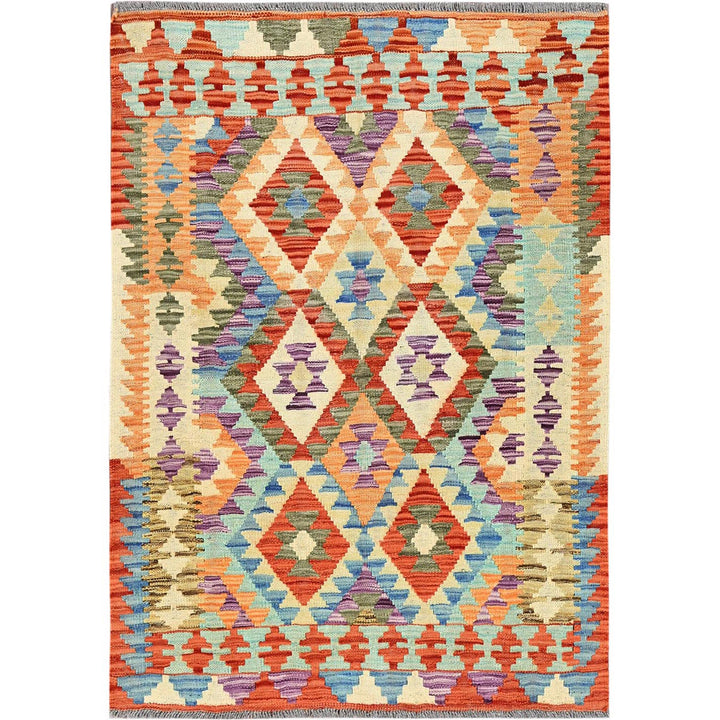 3'5" x 4'10" New Hand Woven Orange Wool Rectangle Oriental Rug - MOA1021187