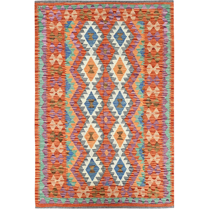 4'0" x 6'3" New Hand Woven Orange Wool Rectangle Oriental Rug - MOA1021193