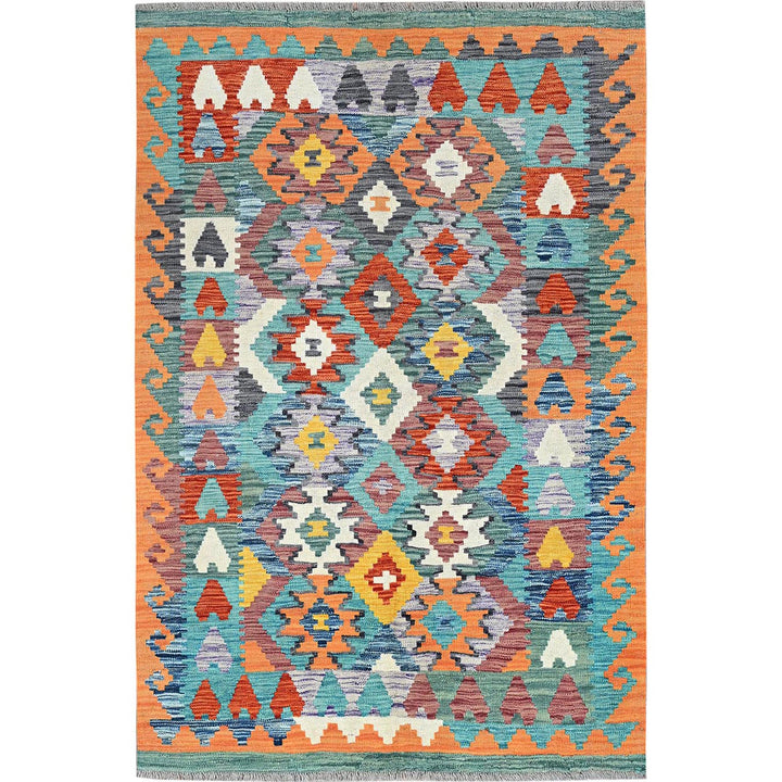 3'11" x 5'10" New Hand Woven Blue Wool Rectangle Oriental Rug - MOA1021194
