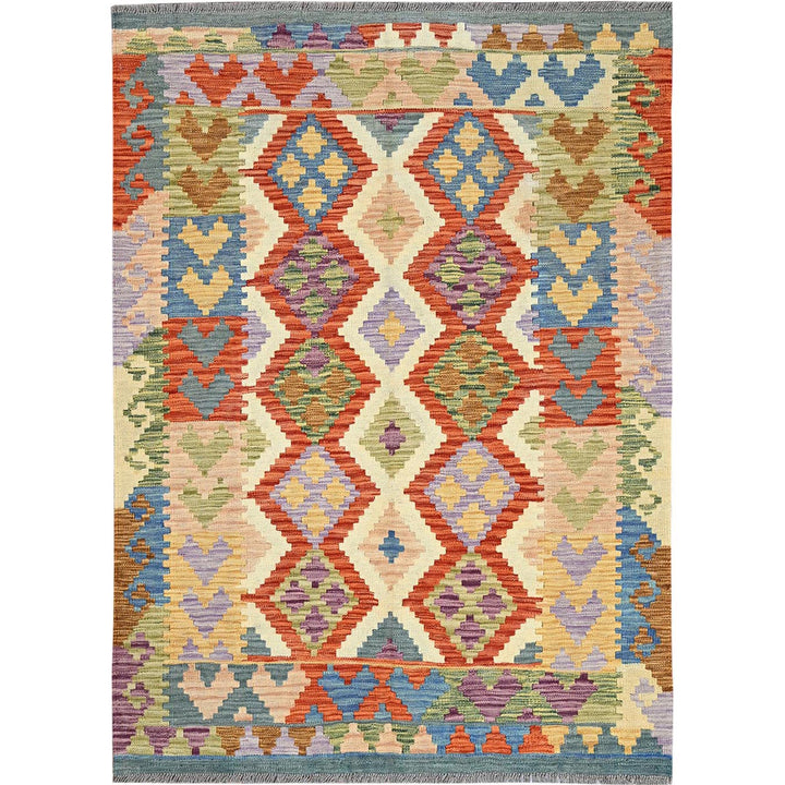 4'2" x 5'9" New Hand Woven Ivory Wool Rectangle Oriental Rug - MOA1021195
