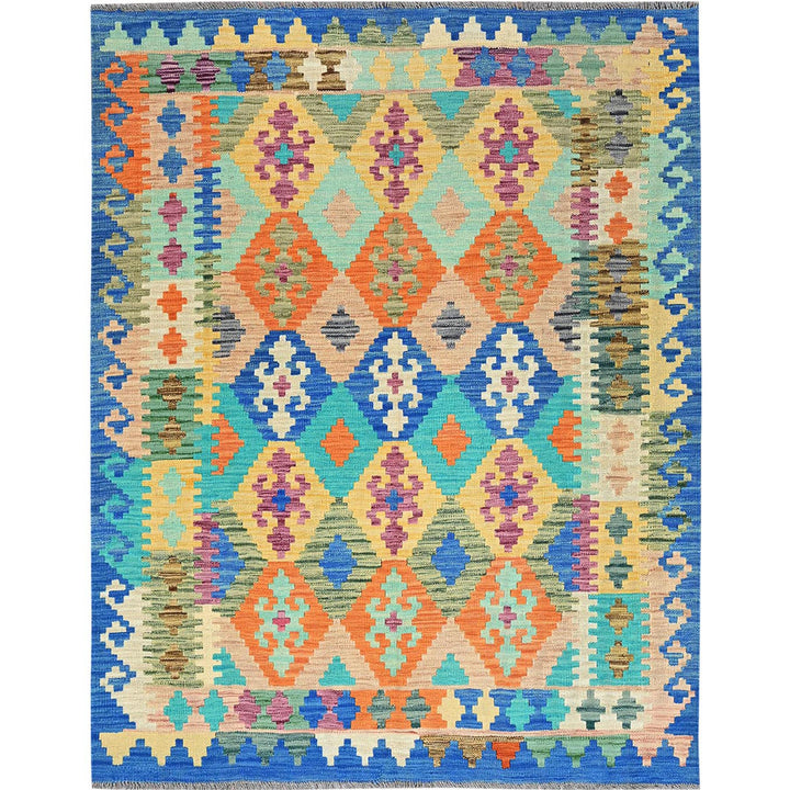 5'0" x 6'4" New Hand Woven Blue Wool Rectangle Oriental Rug - MOA1021203