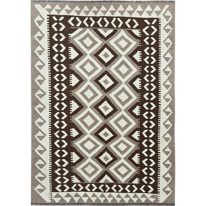 3'11" x 5'10" New Hand Woven Grey Wool Rectangle Oriental Rug - MOA1021209