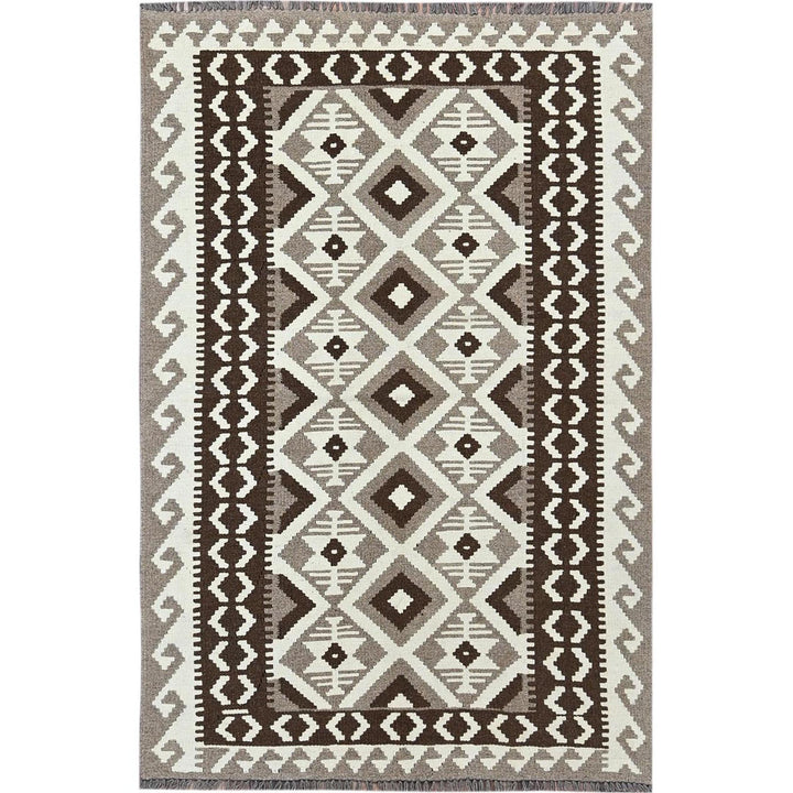 4'0" x 6'1" New Hand Woven Grey Wool Rectangle Oriental Rug - MOA1021210
