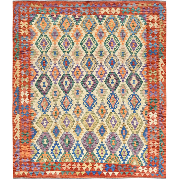 8'8" x 9'7" New Hand Woven Ivory Wool Rectangle Oriental Rug - MOA1021215