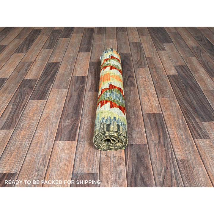 2'7" x 7'9" New Hand Woven Ivory Wool Runner Oriental Rug - MOA1021218
