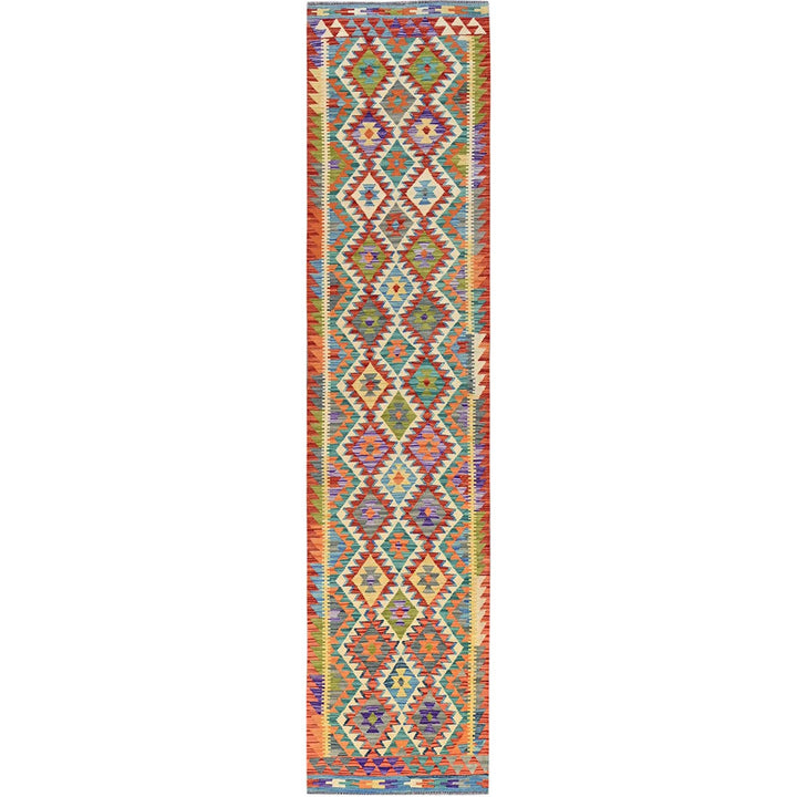 2'8" x 12'6" New Hand Woven Multicolored Wool Runner Oriental Rug - MOA1021230