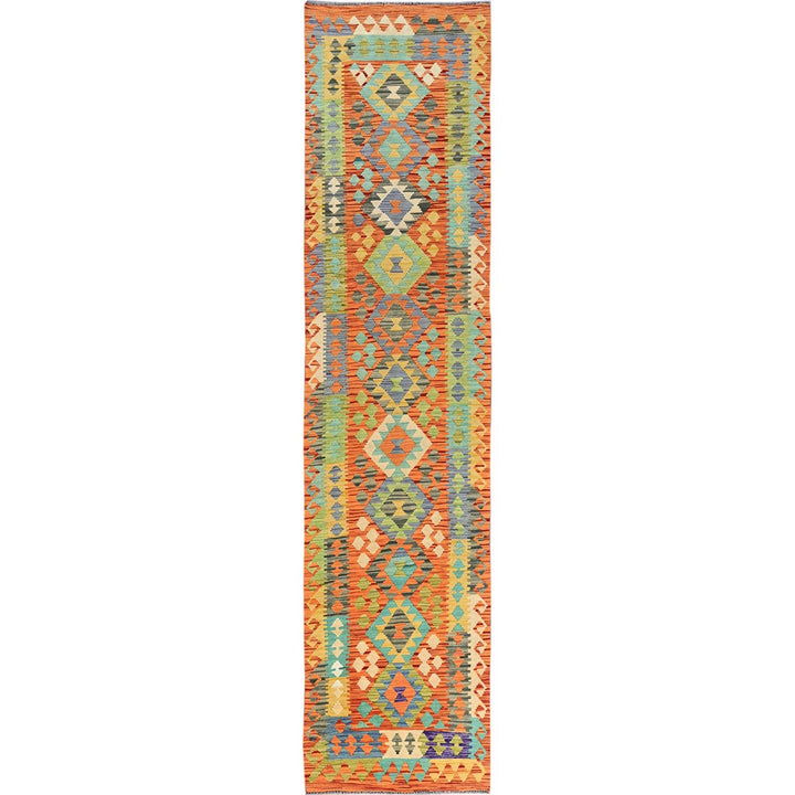 2'9" x 12'8" New Hand Woven Orange Wool Runner Oriental Rug - MOA1021231